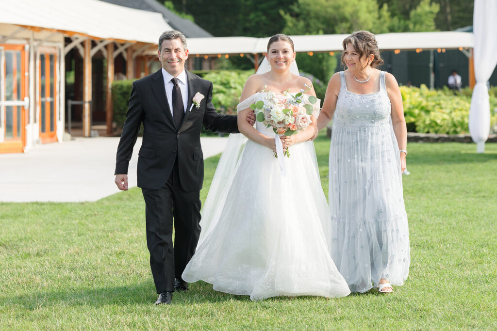 Father walking bride down the aisle at Castle Hill Inn wedding in Newport Rhode Island