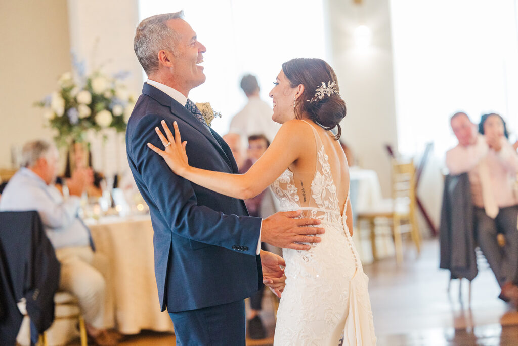 Bride  dancing with her dad during wedding reception at Wyndham Newport Hotel in Rhode Island.