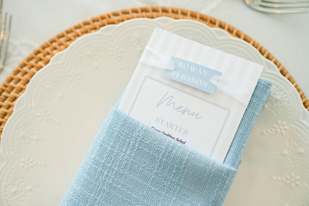  Elegant reception menu and paper details styled at Belle Mer in Newport