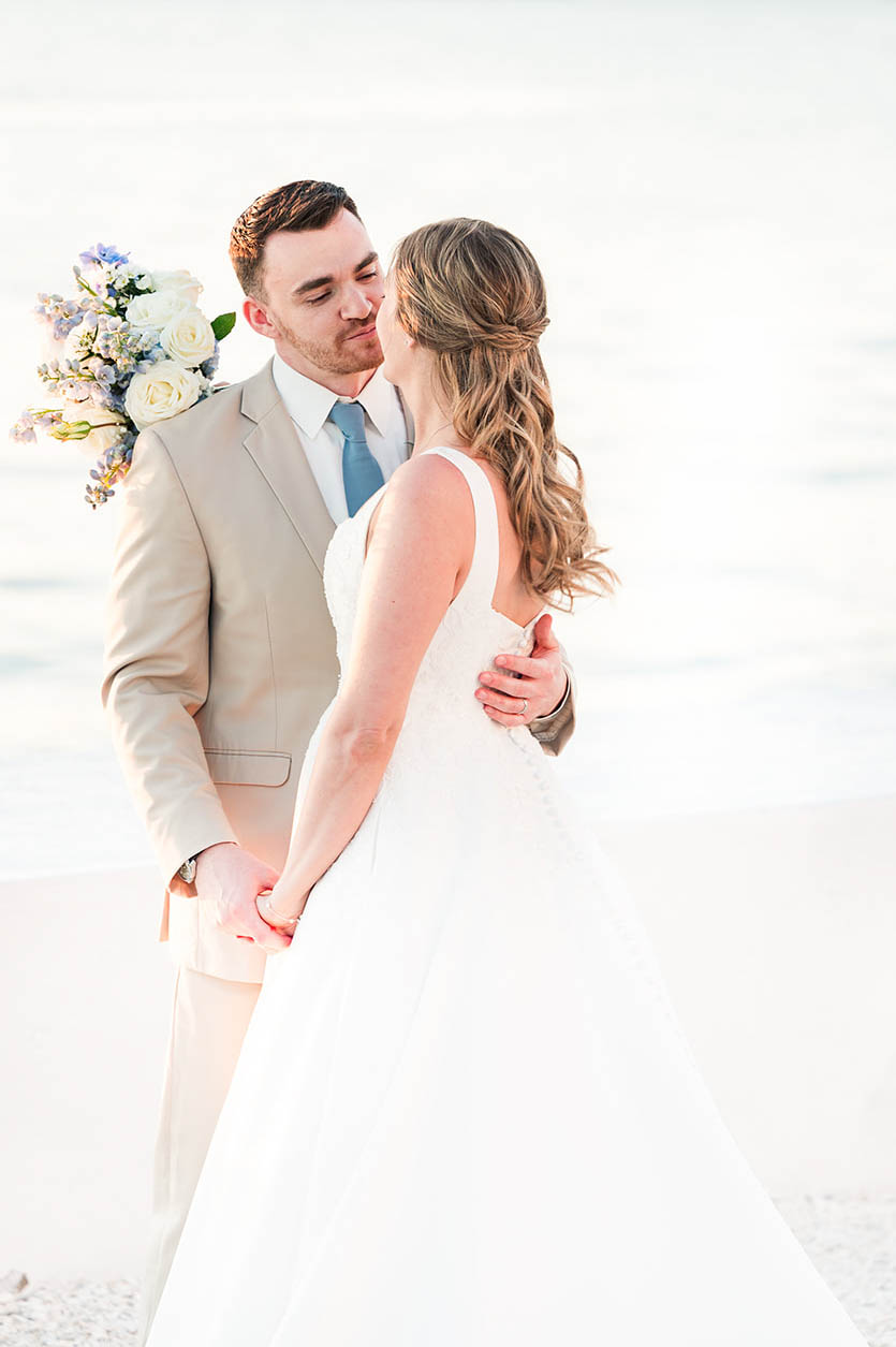 Bride and groom sunset portrait at Belle Mer in Newport Rhode Island