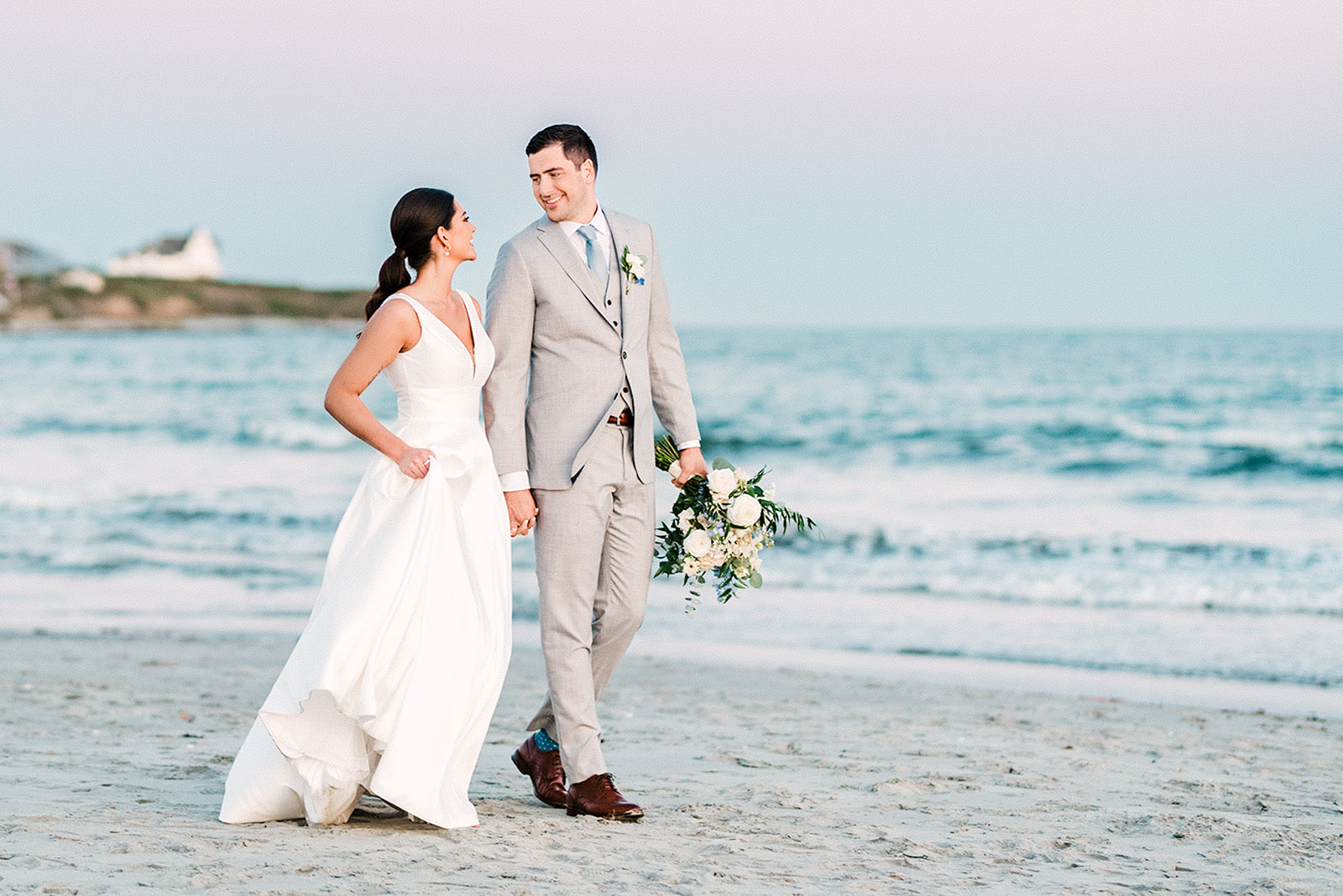 Newport Beach House wedding couple portrait on the beach in Newport Rhode Island