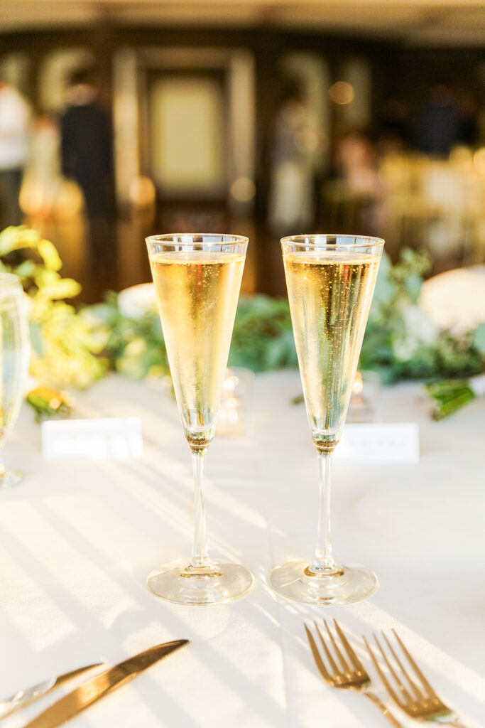 Champagne glasses on a reception table at OceanClif